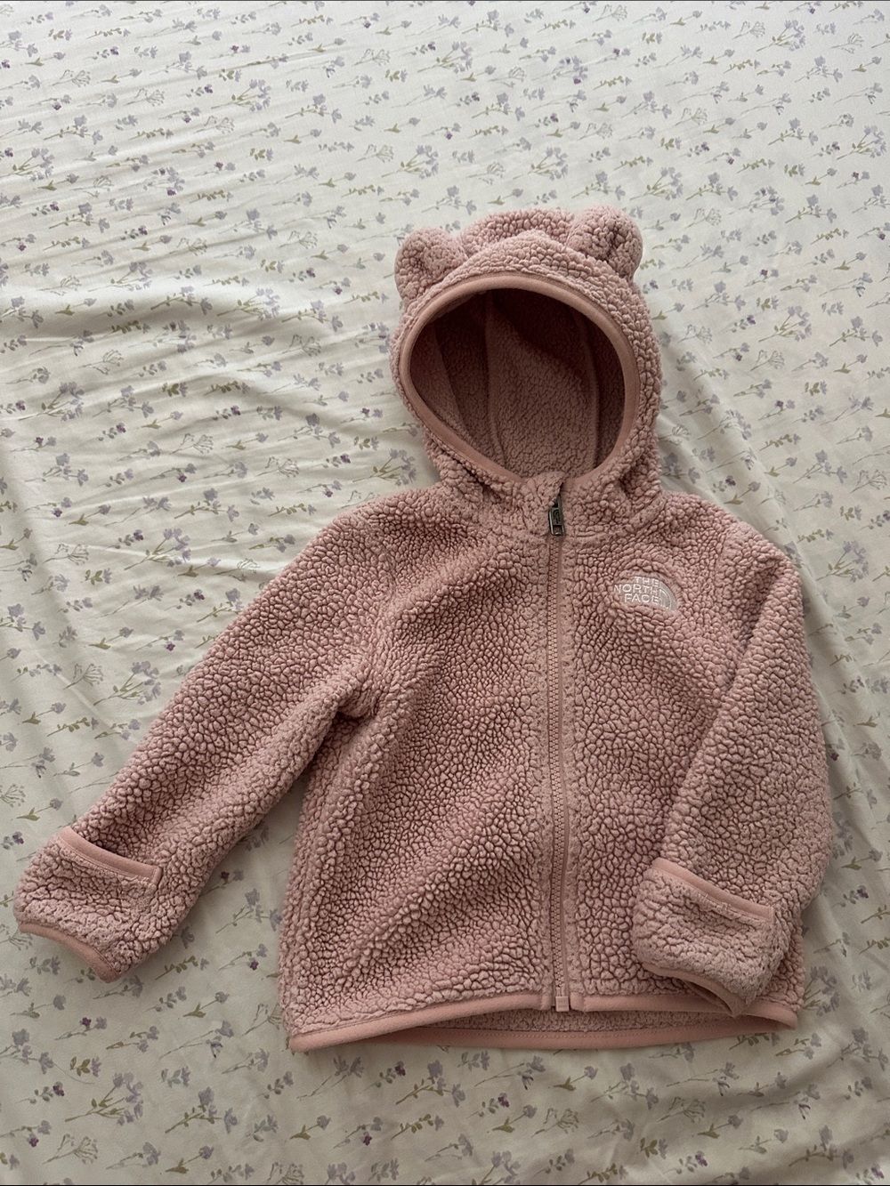 The North Face Kids Pink Sherpa Fleece Jacket with Hooded Bear Ears